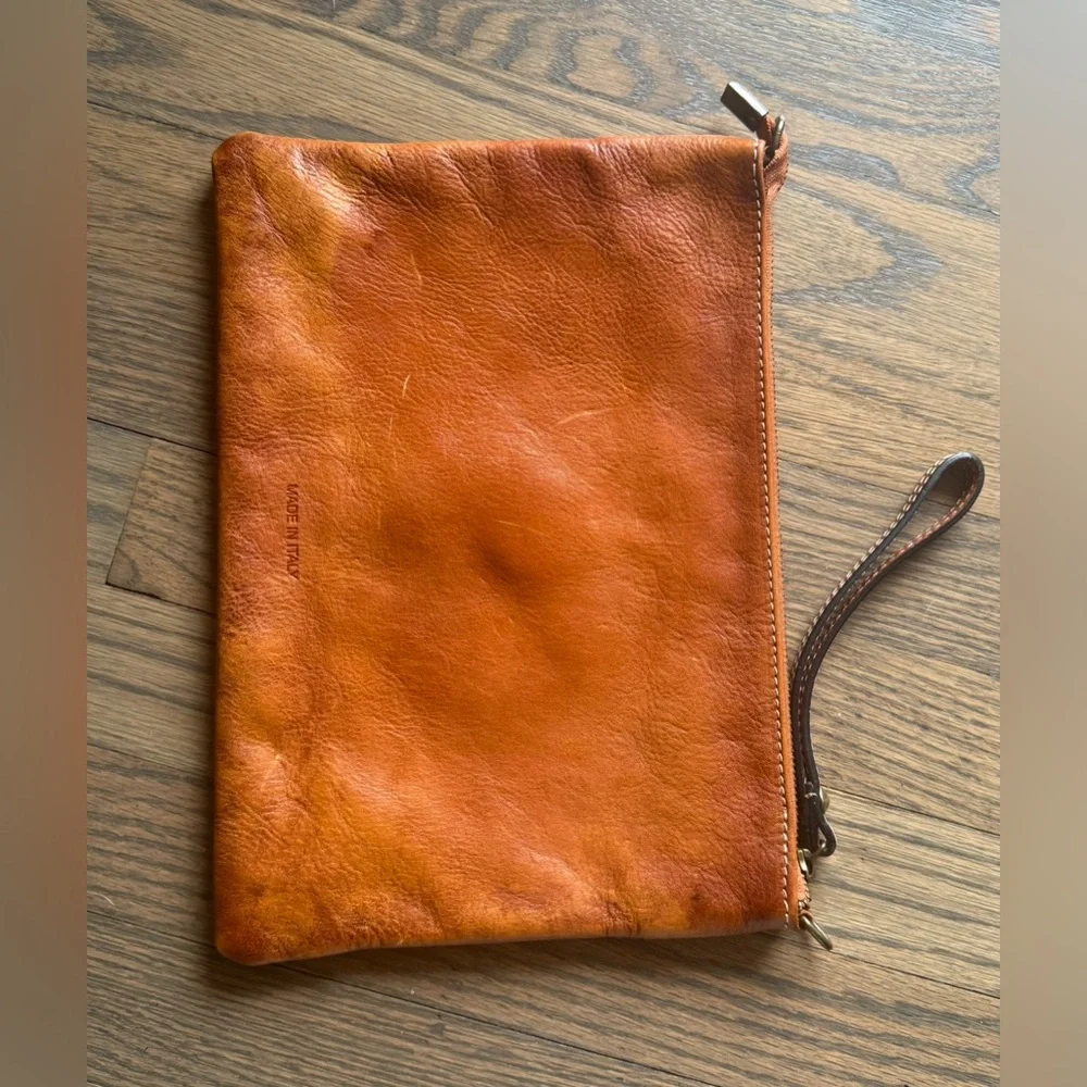 Elegant Orange Leather Money Clip with Studded Design